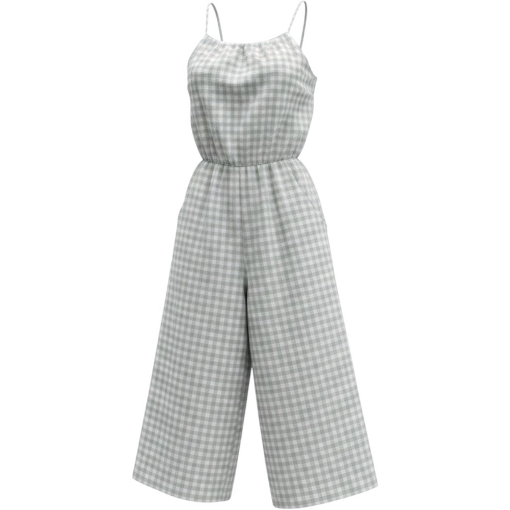 Gal Meets Glam Gingham Jumpsuit Sage Green White Tie Back WideLeg Culotte 12 NWT
